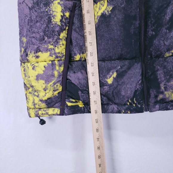 Adidas Adventure Purple Yellow Splatter Print Quilted Puffer Jacket Vest Hooded - Picture 5 of 15